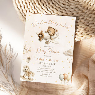 Braun Wir Können Kaum Warten Teddybär-Flugzeug Einladung