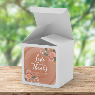 Braun Wood Rustic Floral Wedding Liebe und Dank Quadratischer Aufkleber
