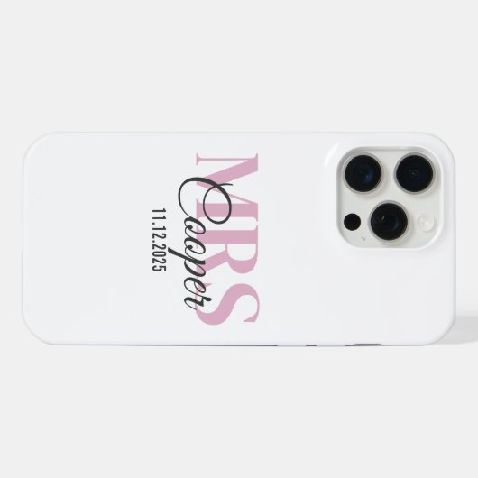 Brauname mit Hochzeitdatum Crimson Light Pink iP iPhone Hülle (Rückseite (Horizontal))