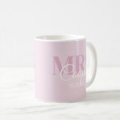 Brauname mit Hochzeitdatum Crimson Light Pink Kaffeetasse (VorderseiteRechts)