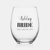 Brauname schwarze Typografie Hochzeit Weinglas Ohne Stiel (Vorderseite)