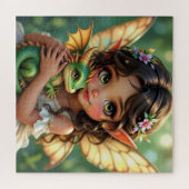 Braunäugige Elfenfee und Drache  Puzzle (Horizontal)