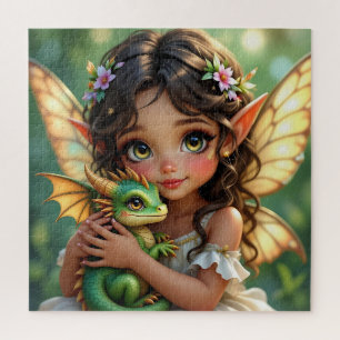 Braunäugige Elfenfee und Drache  Puzzle