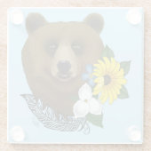 Braunbär Blaue Blumen Feder Wildnis Glasuntersetzer (Rückseite)