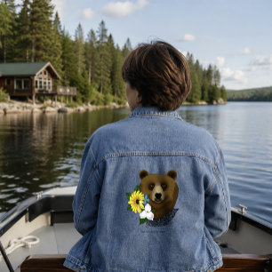 Braunbär Blaue Blumen Feder Wildnis Jeansjacke