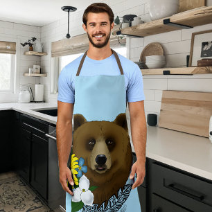 Braunbär Blaue Blumen Feder Wildnis Schürze