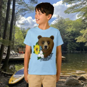 Braunbär Blaue Blumen Feder Wildnis T-Shirt