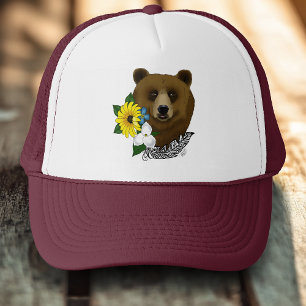Braunbär Blaue Blumen Feder Wildnis Truckerkappe