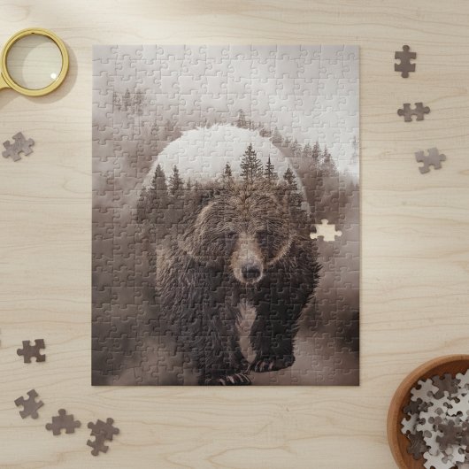 Braunbär-Doppelexposure Forest Poster Puzzle