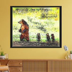 Braunbär Familienwanderung Leinwanddruck