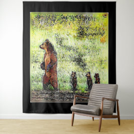 Braunbär Familienwanderung Wandteppich