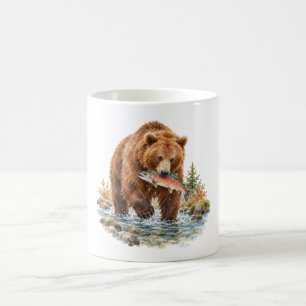 Braunbär fischt in einem Bach Kaffeetasse