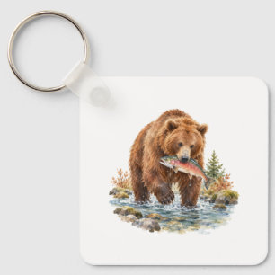 Braunbär fischt in einem Bach Schlüsselanhänger