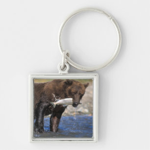 Braunbär, Grizzlybär, mit Lachsfang, Schlüsselanhänger