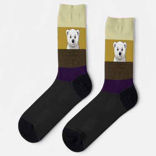 Braunbär hinter einer Mauer Socken (Linkes Detail)