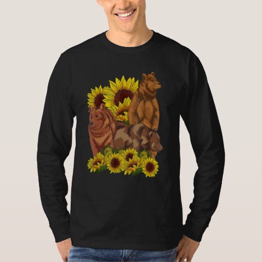 Braunbär Hippie Sonnenblumenwald Tier T-Shirt (Vorderseite)