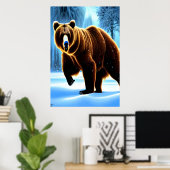 Braunbär im Schnee | AI Art Poster (Heimbüro)