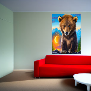 Braunbär im Wald AI Art Poster