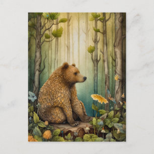 Braunbär im Wald Kunstpostkarte Postkarte
