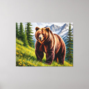 Braunbär in einer Bergwiese Leinwanddruck