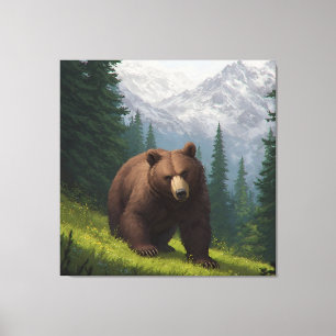 Braunbär in einer Bergwiese Leinwanddruck