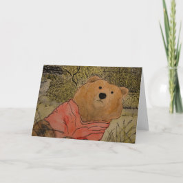 Braunbär in einer roten Strickjacke-Karte Feiertagskarte