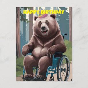 Braunbär in RollstuhlNatur Geburtstag Postkarte