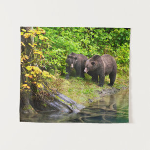 Braunbär & Jungtier   Hyder, Alaska Wandteppich