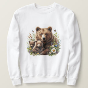 Braunbär mit Jungen auf einer blumigen Wiese Sweatshirt