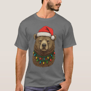 Braunbär mit Weihnachtsmannmütze mit Weihnachten  T-Shirt