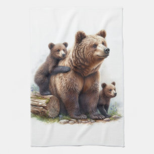 Braunbär mit zwei Jungen Geschirrtuch