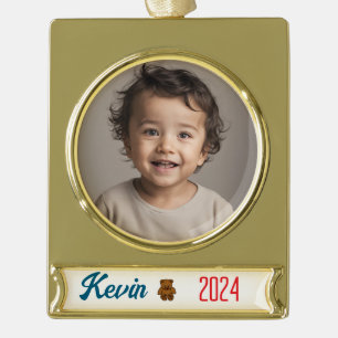 Braunbär - personalisiert Banner-Ornament gold