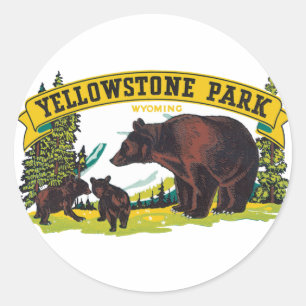 Braunbären im Yellowstone-Nationalpark im Vintage- Runder Aufkleber