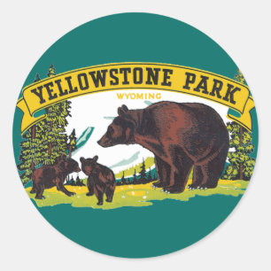 Braunbären im Yellowstone-Nationalpark in Vintage- Runder Aufkleber