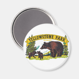 Braunbären in Yellowstone National Park im Vintage Magnet