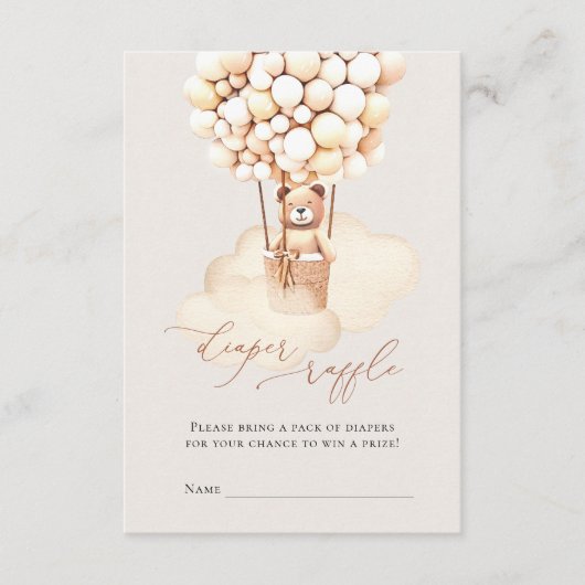 Braunbärenballons Windeln Raffelkarten Begleitkarte (Vorderseite)