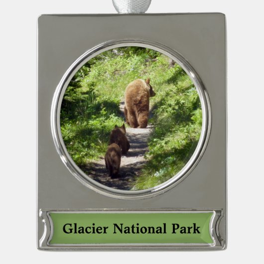 Braunbärenfamilie Banner-Ornament Silber (Vorderseite)