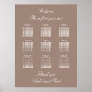 Braunbeige 9 Tisch Hochzeit Sitzordnung Poster