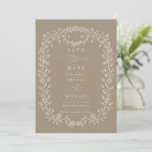 Braunbeige florale Linienkunst Save The Date (Stehend Vorderseite)