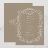 Braunbeige florale Linienkunst Save The Date (Vorne/Hinten)