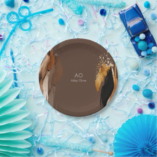 Braunbeige Goldfarben Pappteller (Party)