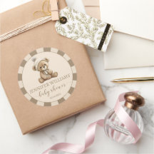Braunbeige Teddy Bär Baby Dusche runde Aufkleber