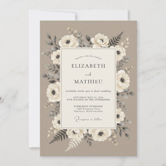 Braunbeige Verfeinerte Rustikale Hochzeit Einladung (Vorderseite)
