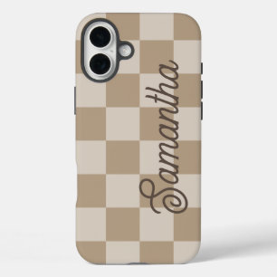 Braunbeiger Karo Schriftname iPhone 16 Plus Hülle