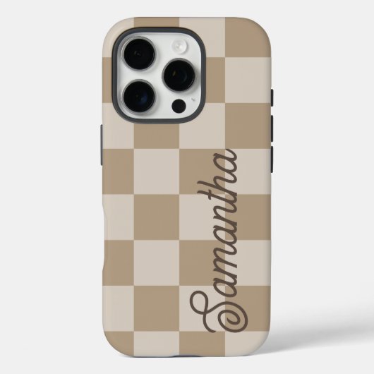 Braunbeiger Karo Schriftname Case-Mate iPhone Hülle (Rückseite)