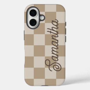 Braunbeiger Karo Schriftname iPhone 16 Hülle