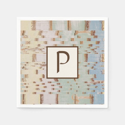 Braunblau Abstrakt Mit Monogramm Serviette (Vorderseite)
