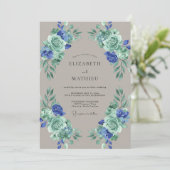 Braunblaue Blätterhochzeit Einladung (Stehend Vorderseite)