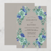 Braunblaue Blätterhochzeit Einladung (Vorne/Hinten)