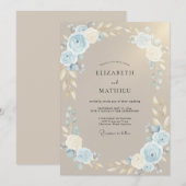 Braunblaue Blätterhochzeit Einladung (Vorne/Hinten)